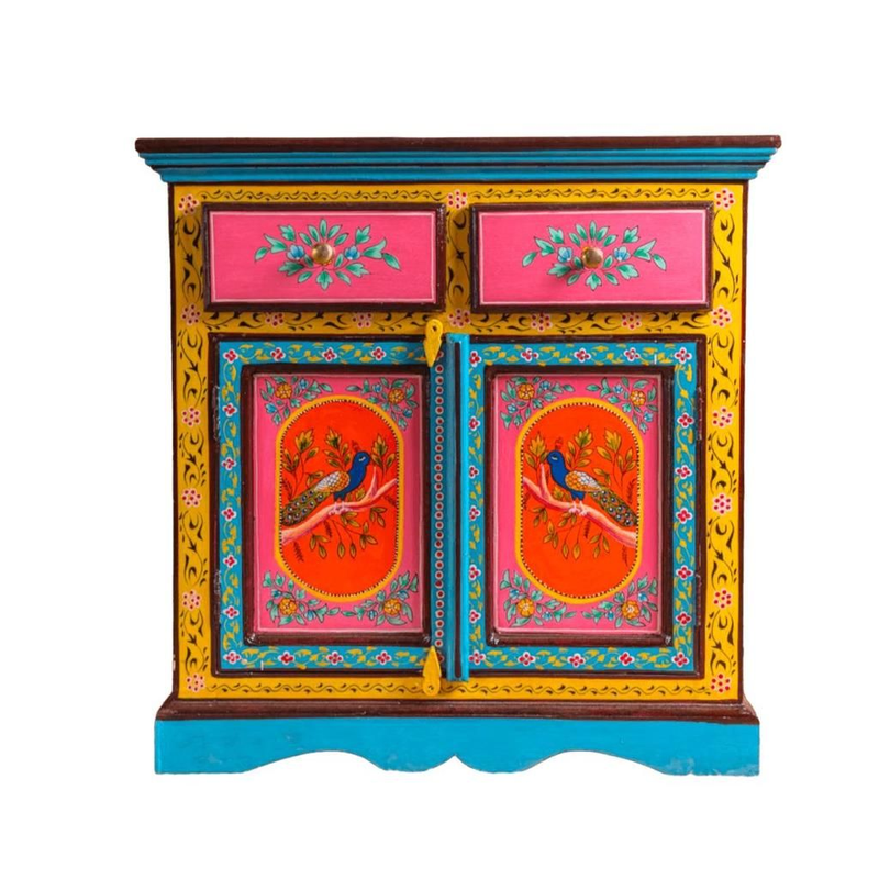 Peacock Floral Hand Painted Wooden Cabinet.woodcrafted.handmade